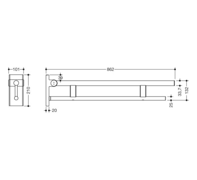 HEWI Metallics Hinged Duo Support Rail '850' - Brushed Brass